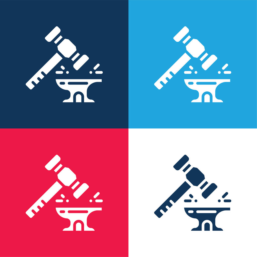 Forgeron bleu et rouge ensemble d'icônes minimales quatre couleurs - Vecteur, image