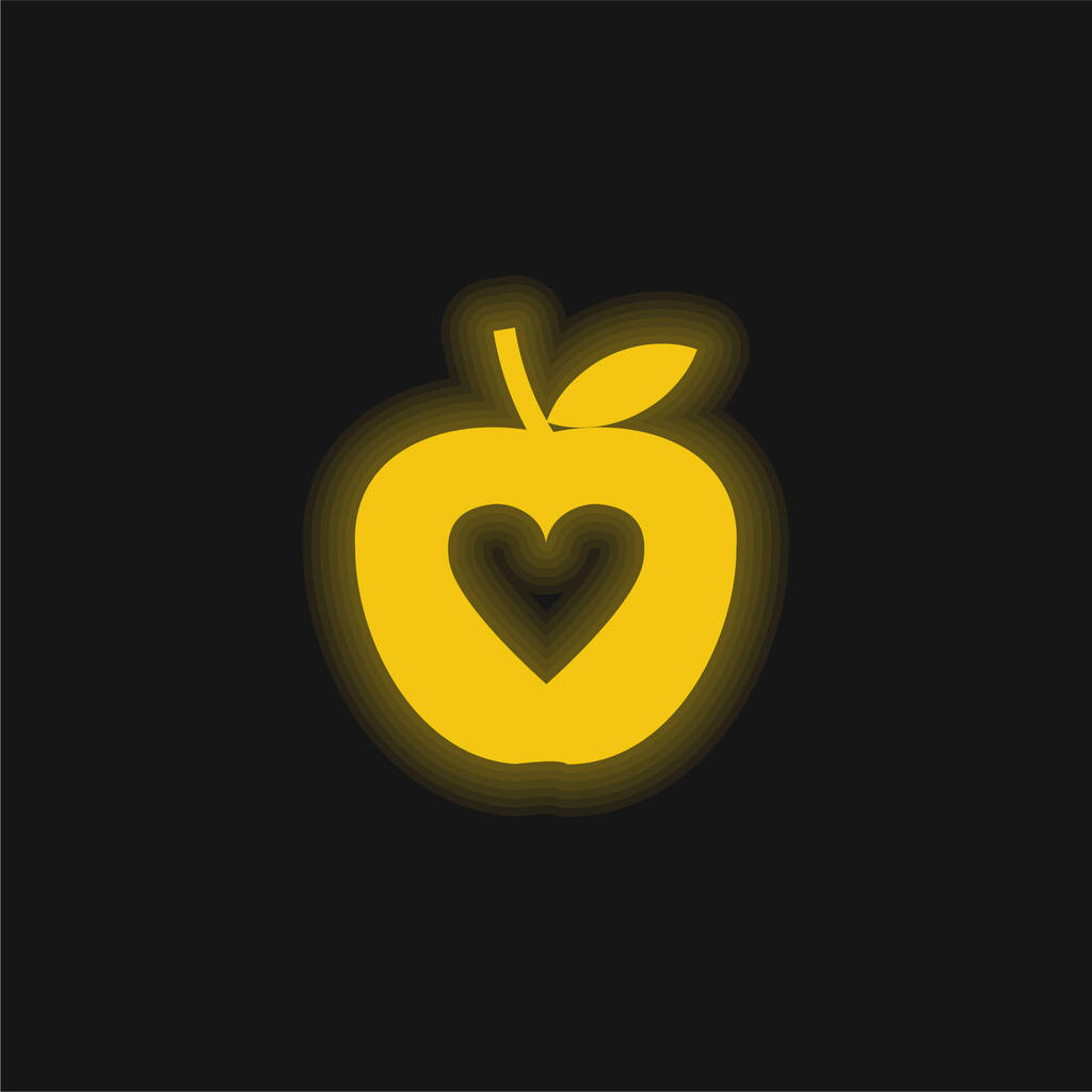 Apple keltainen hehkuva neon kuvake - Vektori, kuva