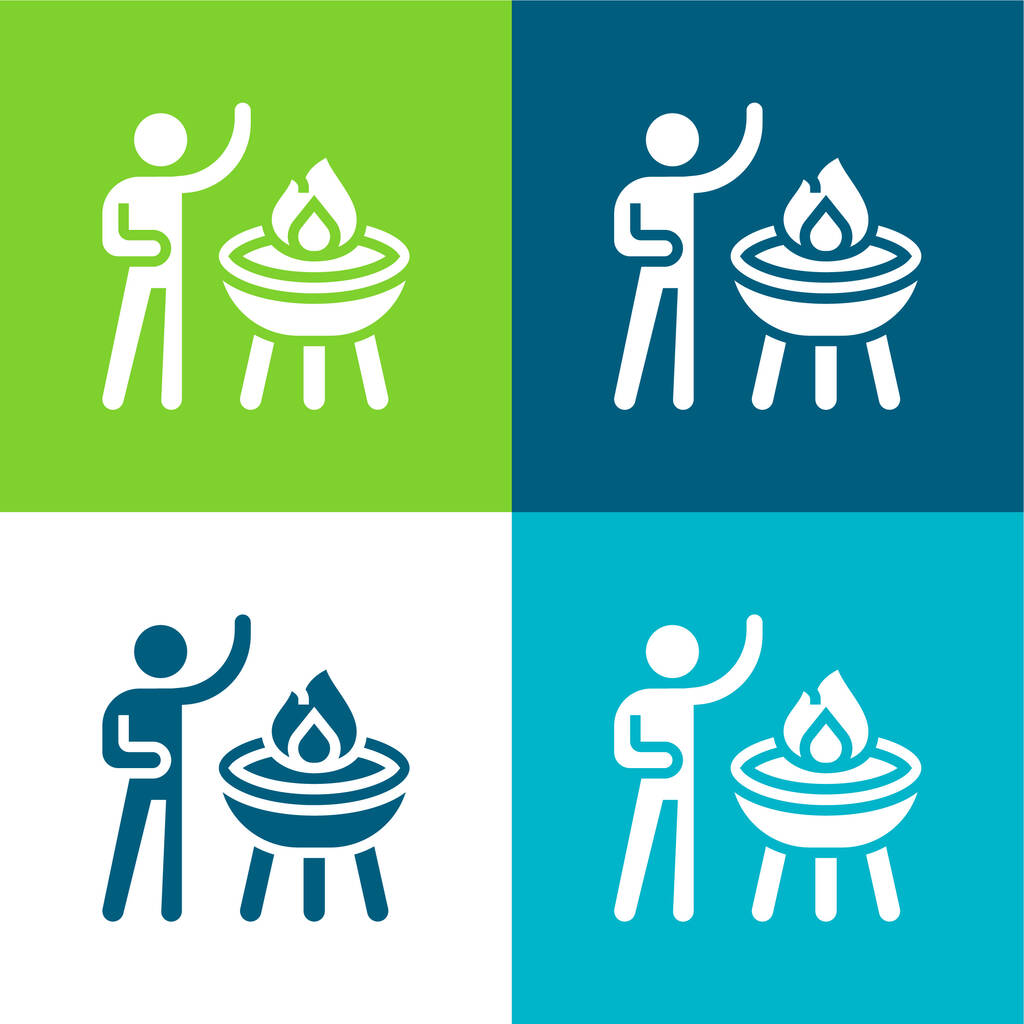 Set icona minimale piatto quattro colori barbecue - Vettoriali, immagini