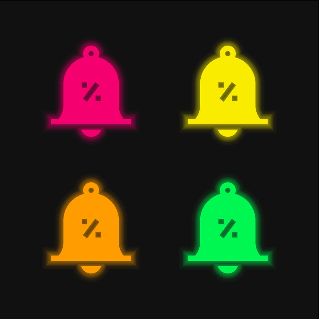 Campana de cuatro colores brillante icono del vector de neón - Vector, Imagen