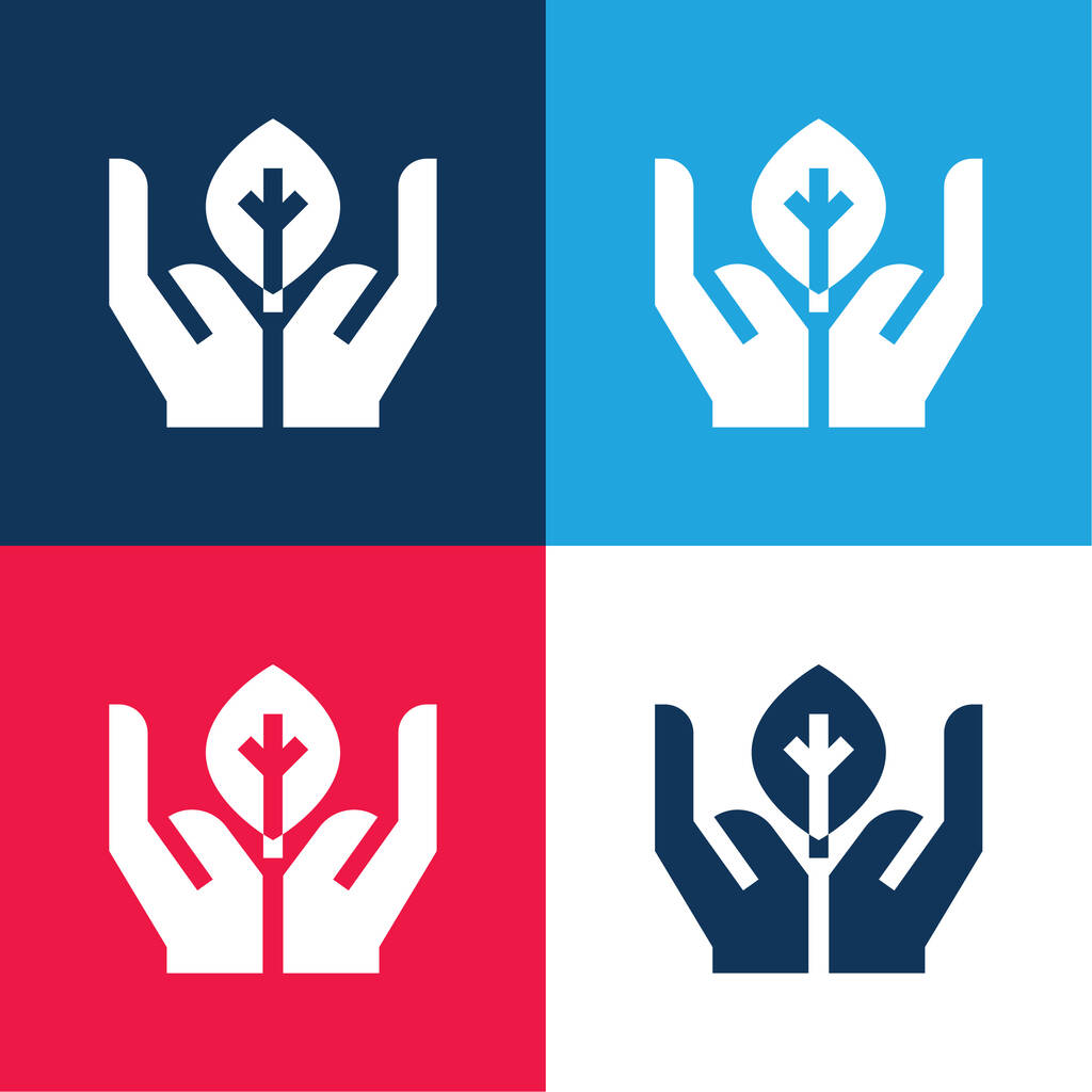 Biológia kék és piros négy szín minimális ikon készlet - Vektor, kép
