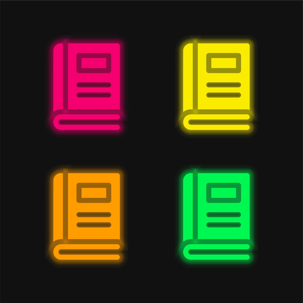 Libro quattro colori luminosi icona vettoriale al neon - Vettoriali, immagini