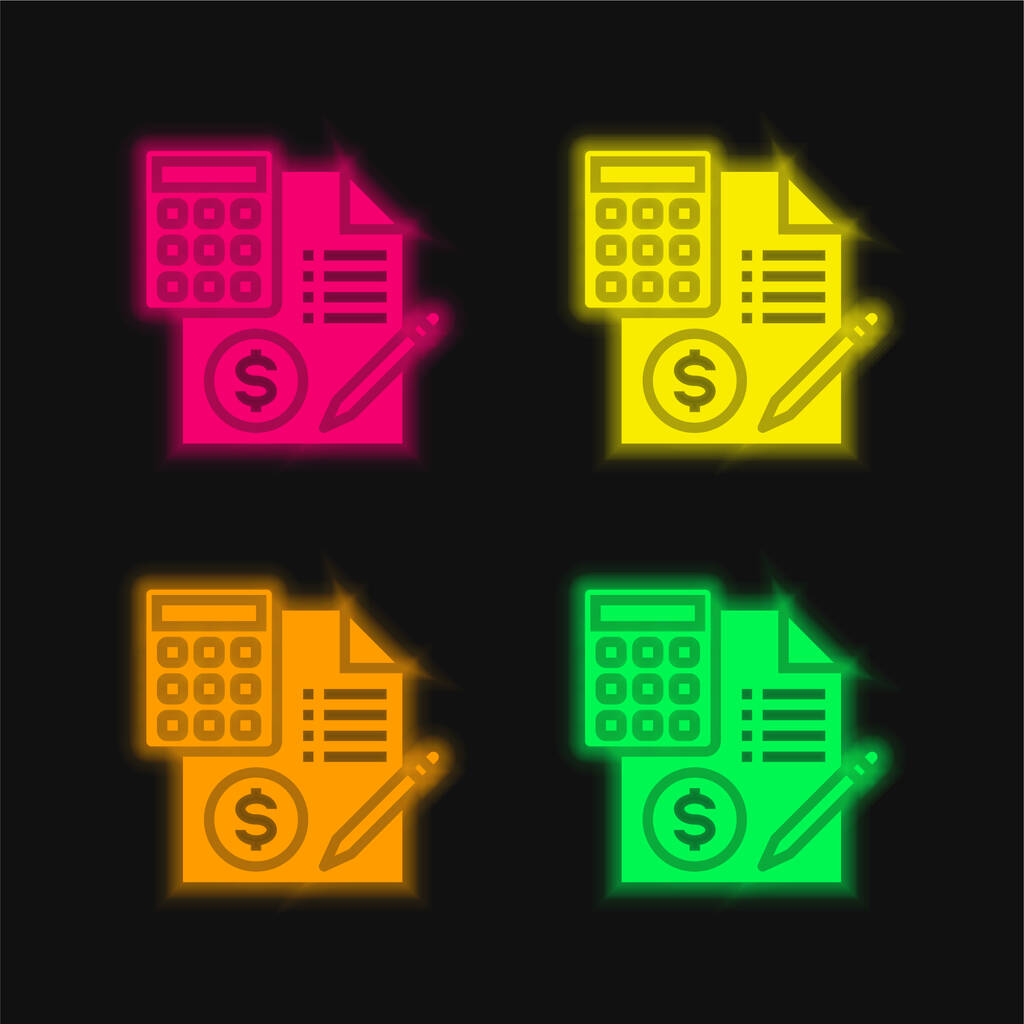 Boekhouding van vier kleuren gloeiende neon vector pictogram - Vector, afbeelding
