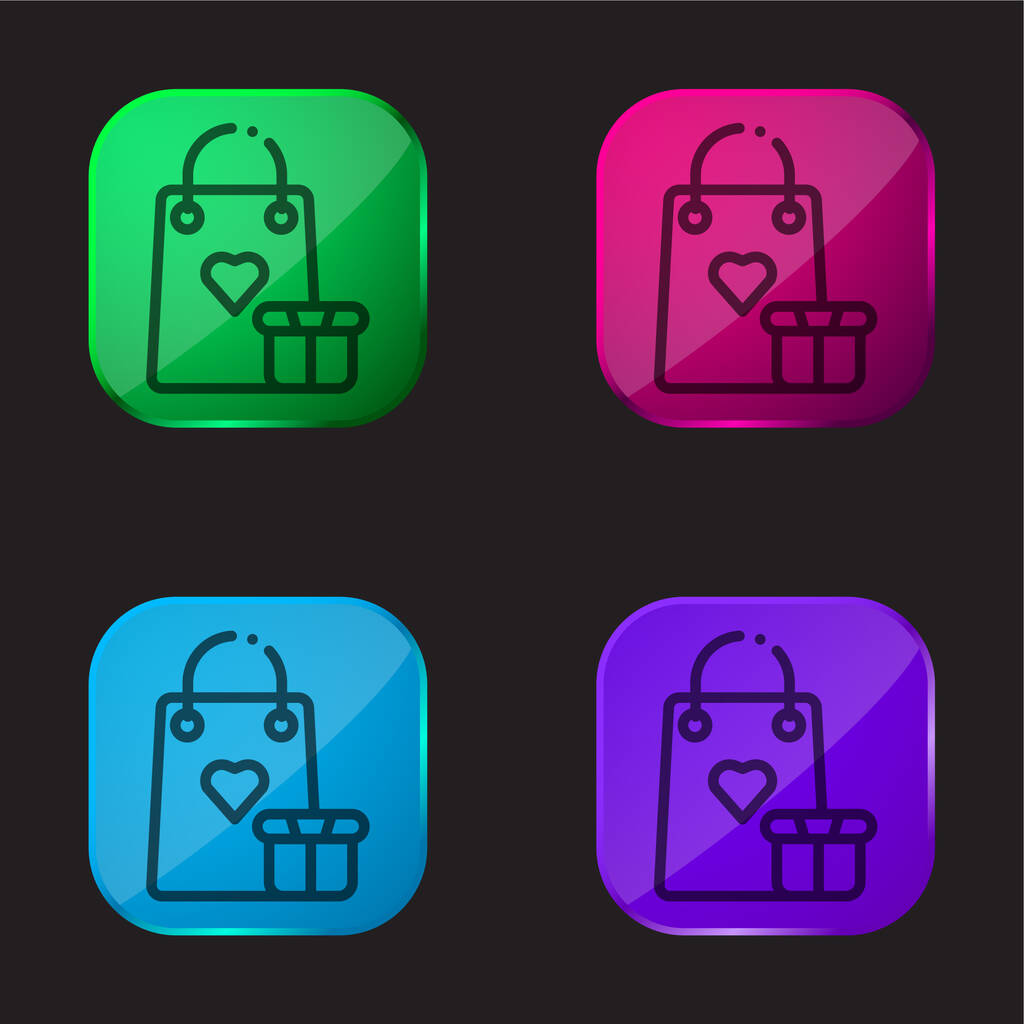 Taška čtyři barvy skleněné tlačítko ikona - Vektor, obrázek