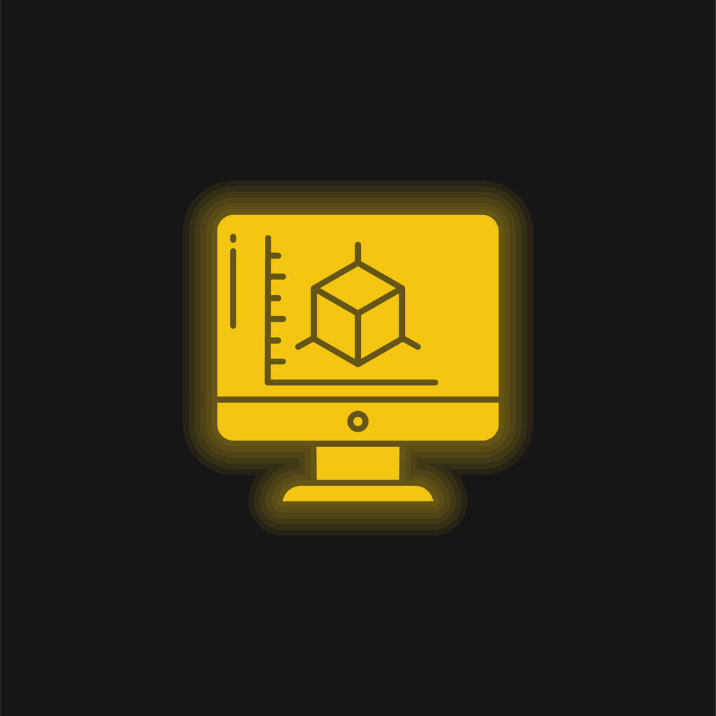 3d Modélisation jaune brillant icône néon - Vecteur, image