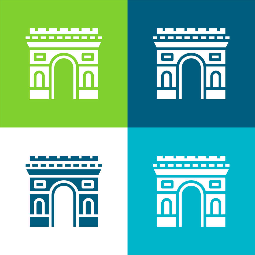 Arc De Triomphe Flat čtyři barvy minimální ikona nastavena - Vektor, obrázek