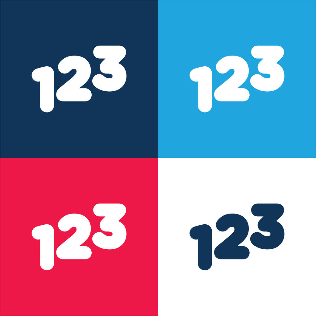 123 Numerot sininen ja punainen nelivärinen minimaalinen kuvakesarja - Vektori, kuva