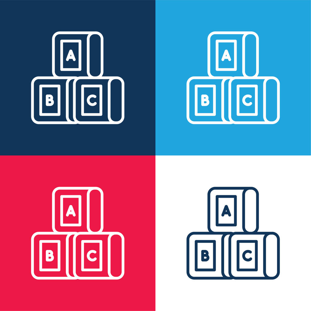 Bloques azul y rojo conjunto de iconos mínimo de cuatro colores - Vector, imagen