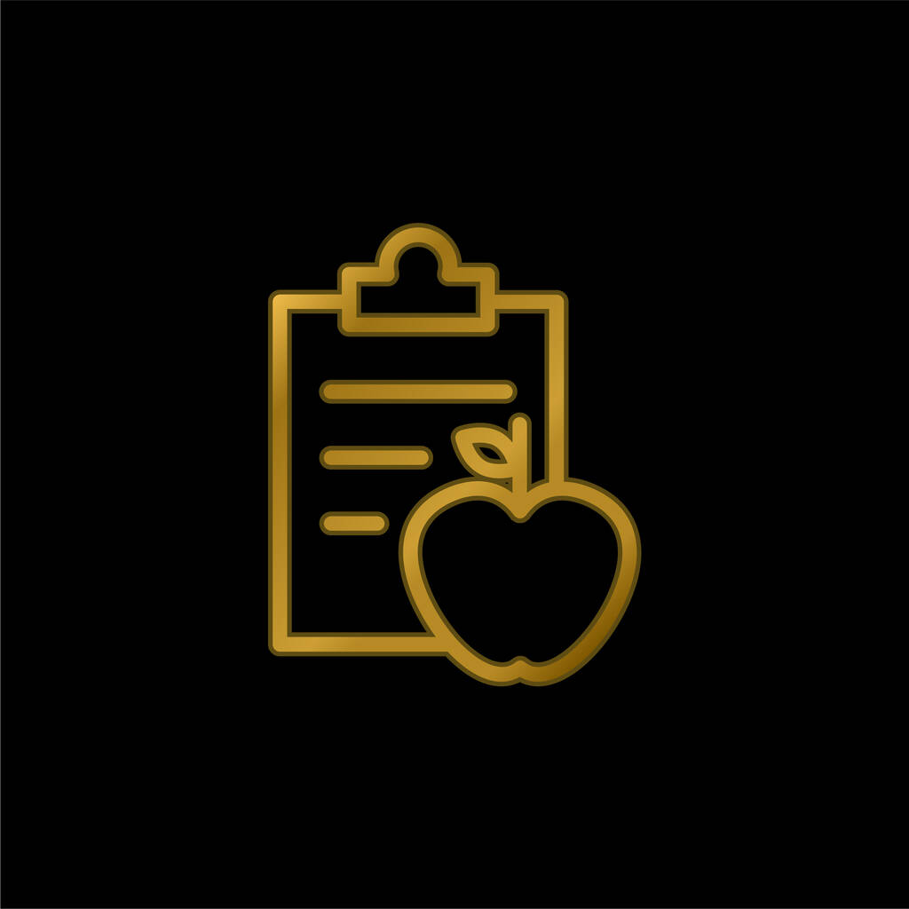 Apple y un portapapeles con notas para el control de la dieta de gimnasta chapado en oro icono metálico o vector de logotipo - Vector, imagen