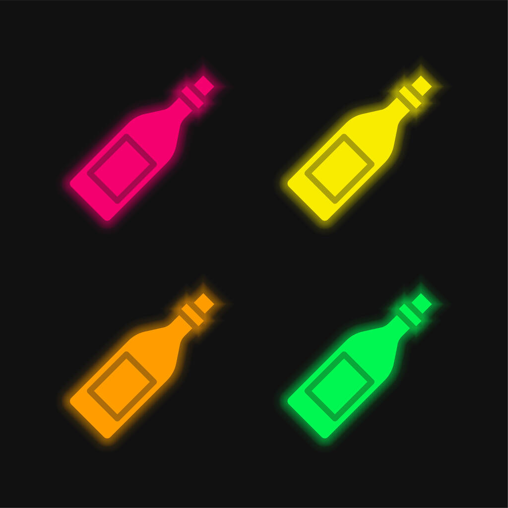 Bottle four color glowing neon vector icon - Vector, Image