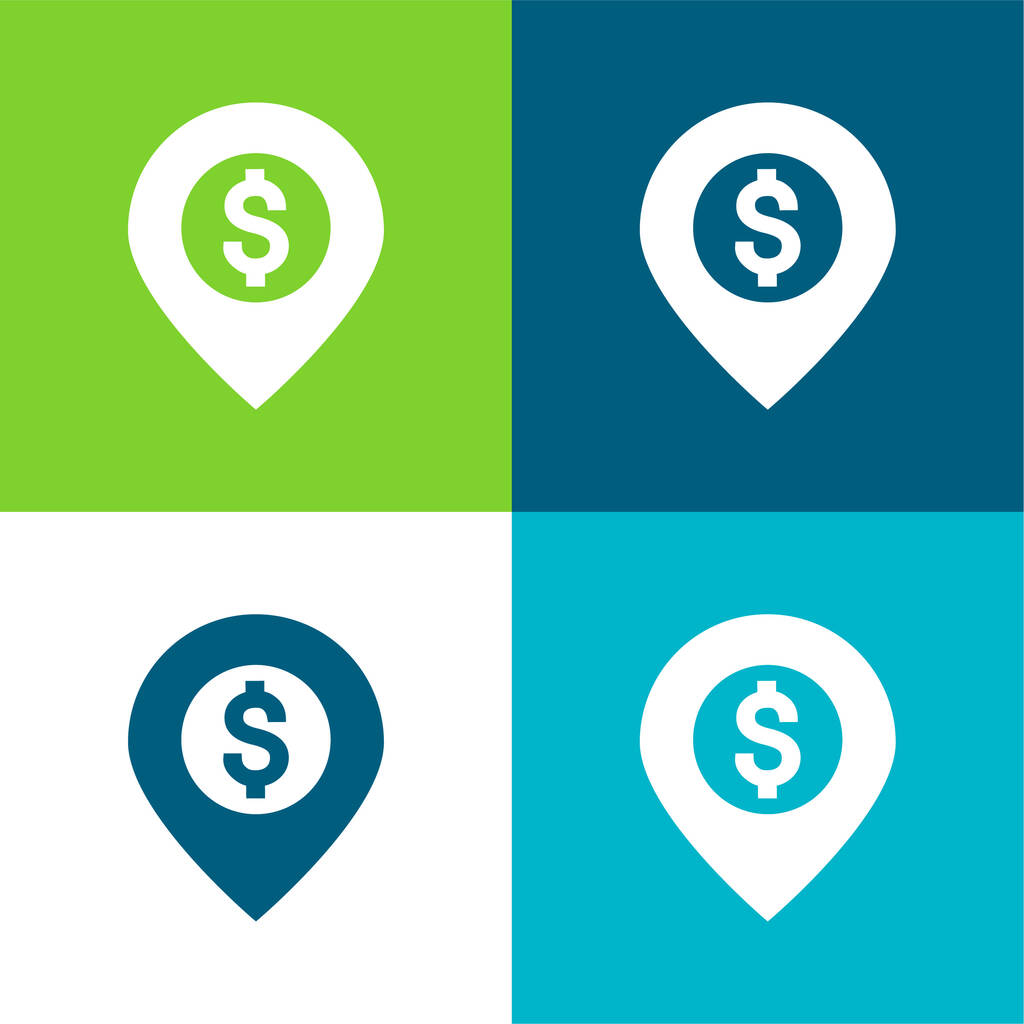 Bank Location Flat négy szín minimális ikon készlet - Vektor, kép
