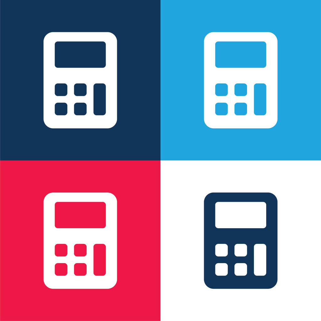 Grande calculadora azul e vermelho quatro cores conjunto de ícones mínimos - Vetor, Imagem