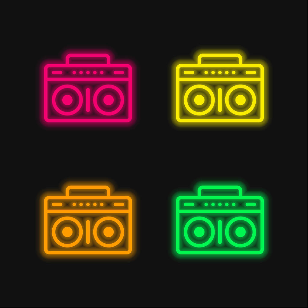 Boombox four color glowing neon vector icon - Vector, Image