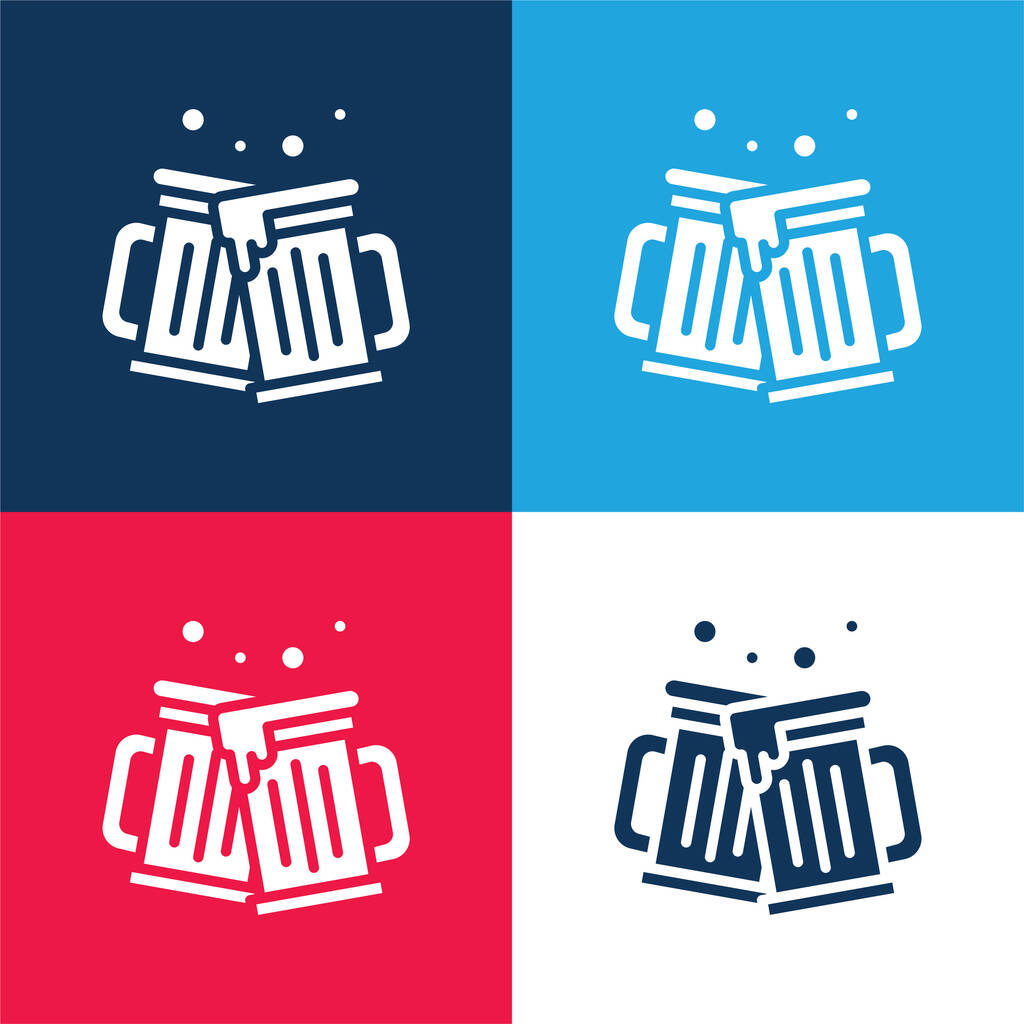 Cervejas azul e vermelho quatro cores conjunto de ícones mínimos - Vetor, Imagem