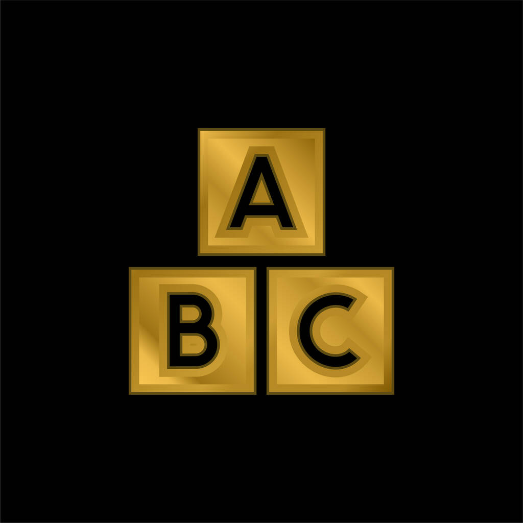 Abc Bloque chapado en oro icono metálico o logo vector - Vector, imagen