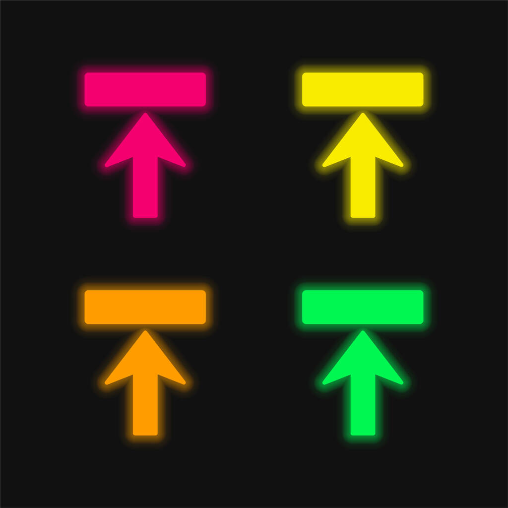 Arrow Upward To Rectangle Shape four color glowing neon vector icon - Vector, Image