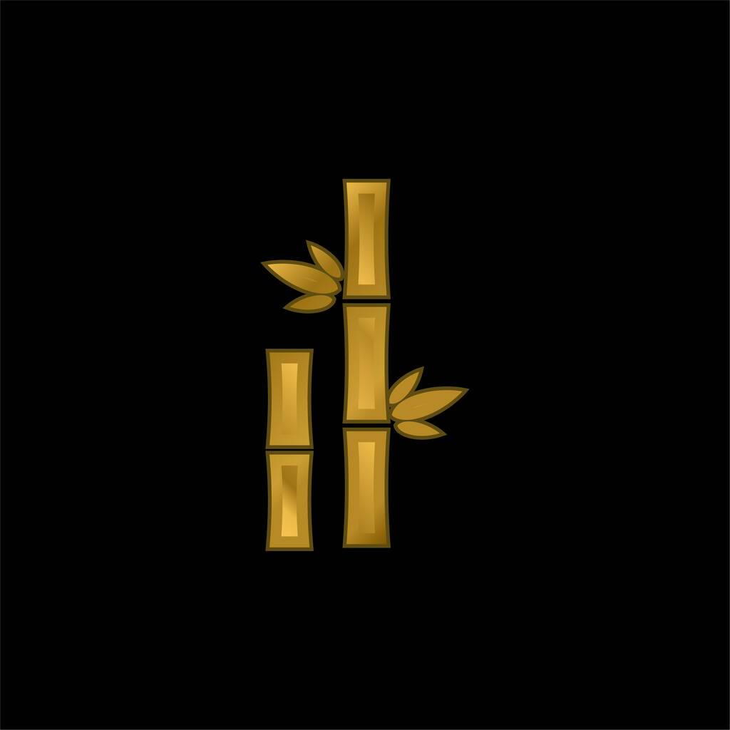 Bambú con hojas chapado en oro icono metálico o logo vector - Vector, imagen