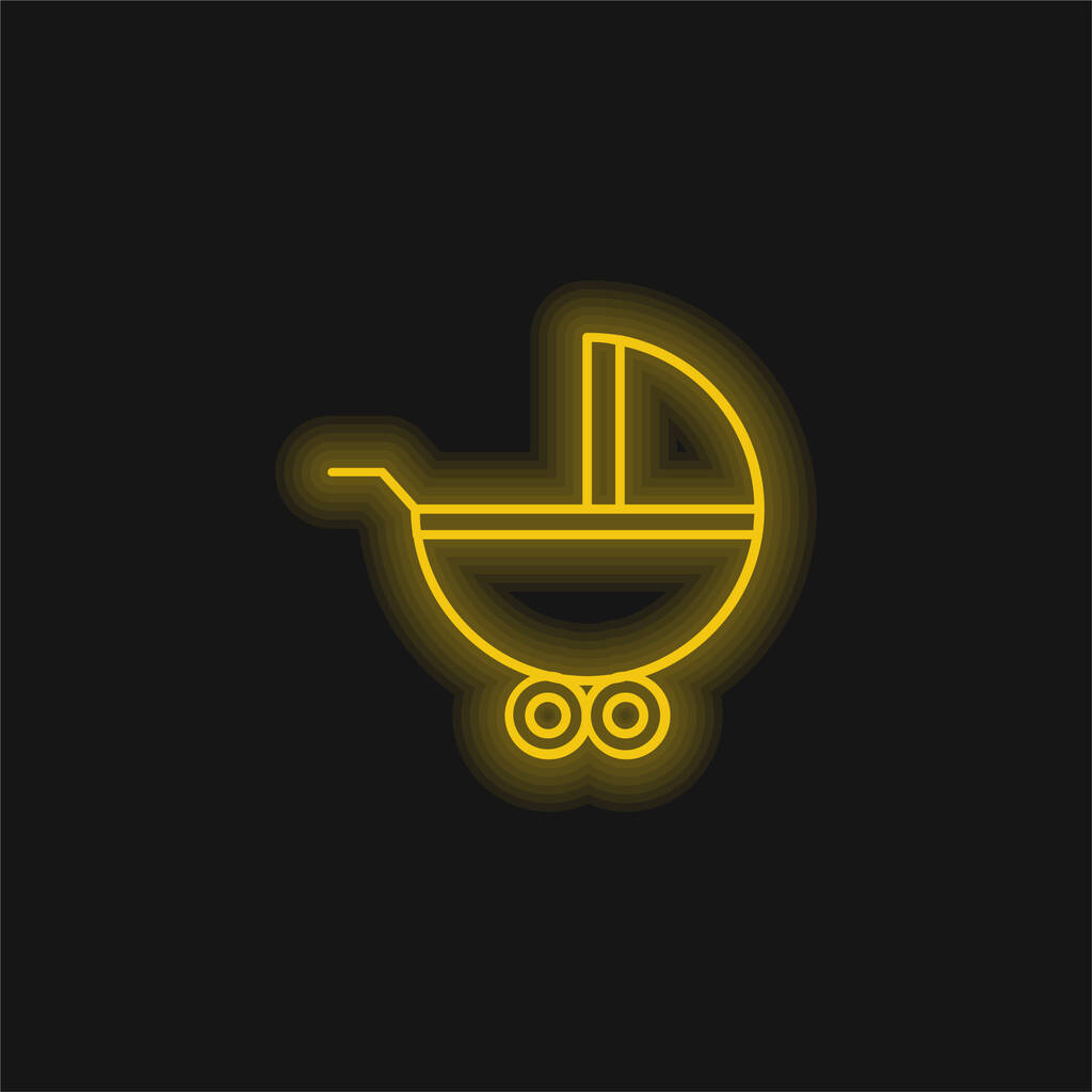 Baby Vervoer Met Wielen geel gloeiende neon pictogram - Vector, afbeelding