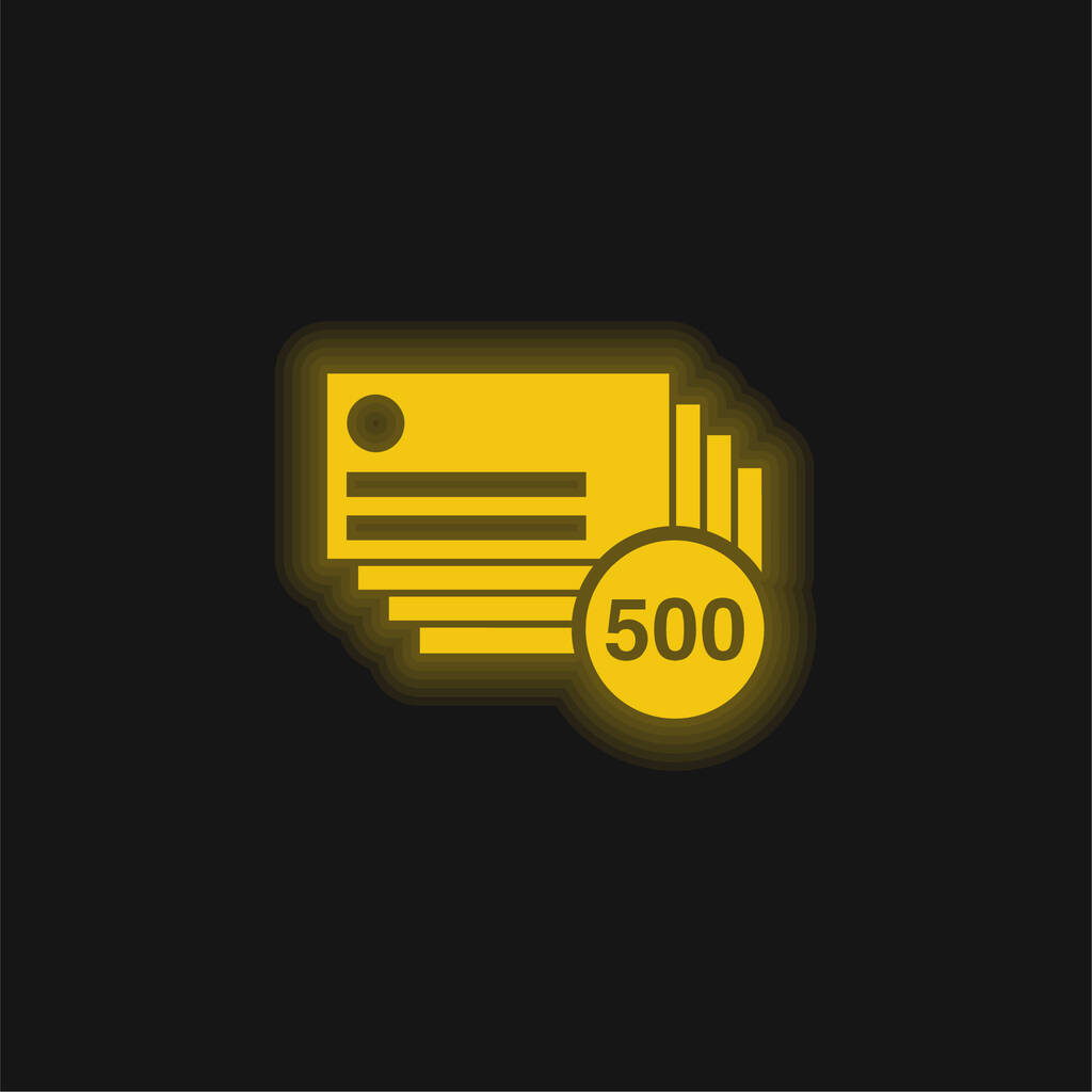 500 Business Cards Másolja sárga izzó neon ikon - Vektor, kép
