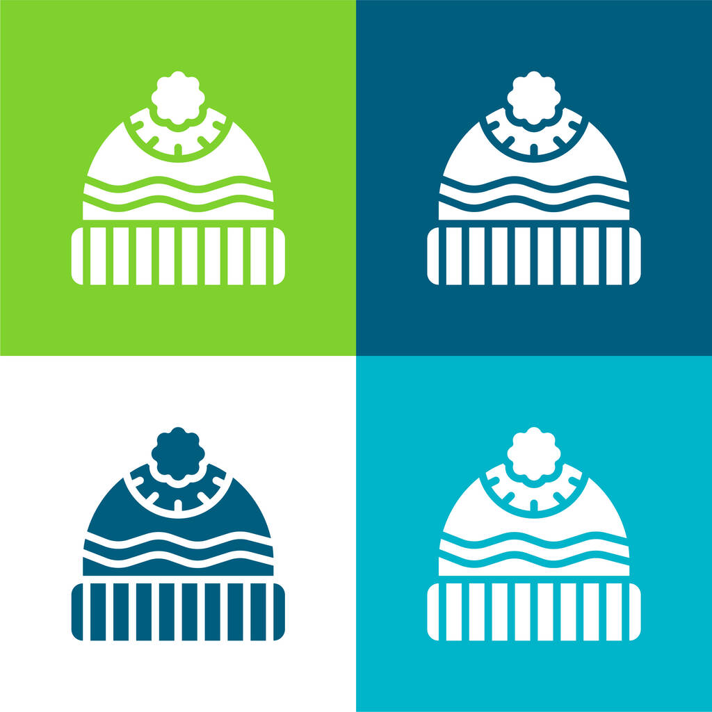 Beanie Lapos négy szín minimális ikon készlet - Vektor, kép