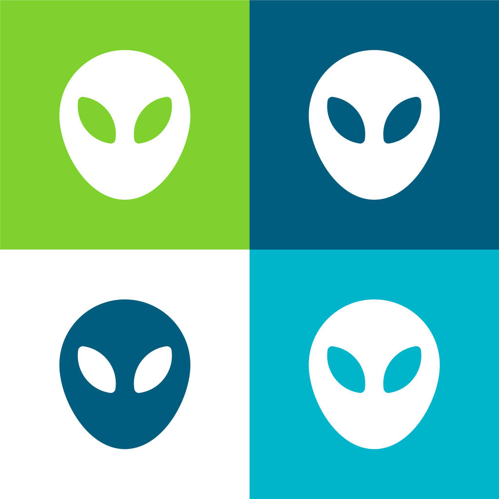 Alien Flat čtyři barvy minimální ikona nastavena - Vektor, obrázek