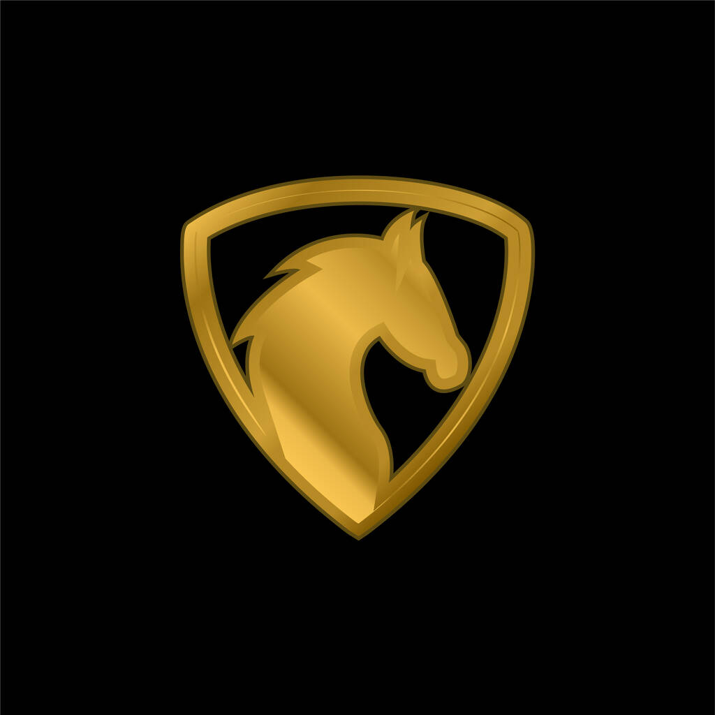 Testa di cavallo nero in un'icona metallica placcata oro scudetto o logo vettore - Vettoriali, immagini