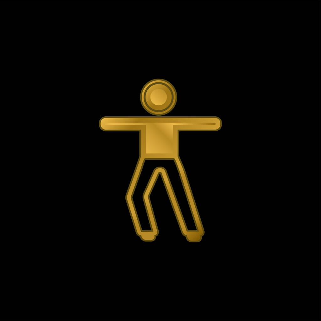 Boy Stretching Arms gold plated metalic icon or logo vector - Vector, Image