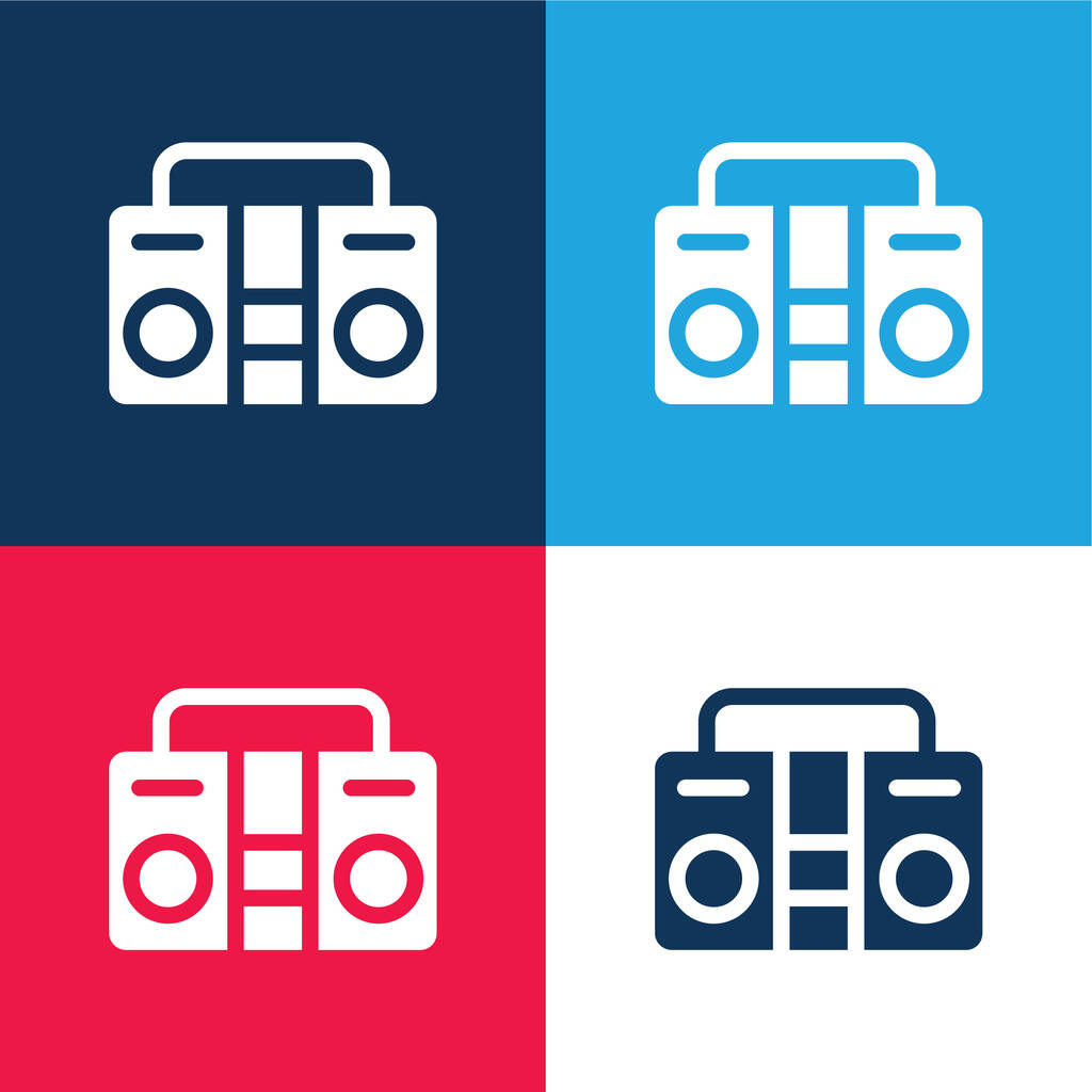 Boombox blu e rosso set di icone minime a quattro colori - Vettoriali, immagini