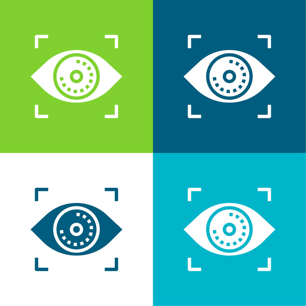 Reconhecimento biométrico Conjunto de ícones mínimos de quatro cores plano - Vetor, Imagem