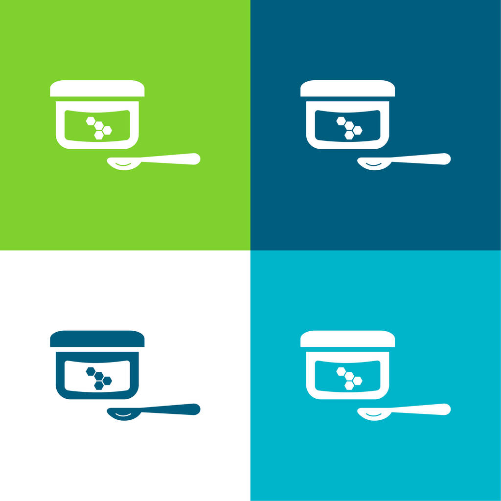 Baby Food With Spoon Flat four color minimal icon set - Vector, Image