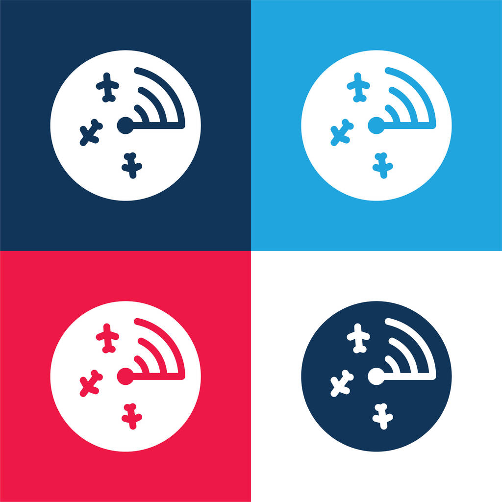Airport Radar blau und rot vier Farben minimales Symbol-Set - Vektor, Bild