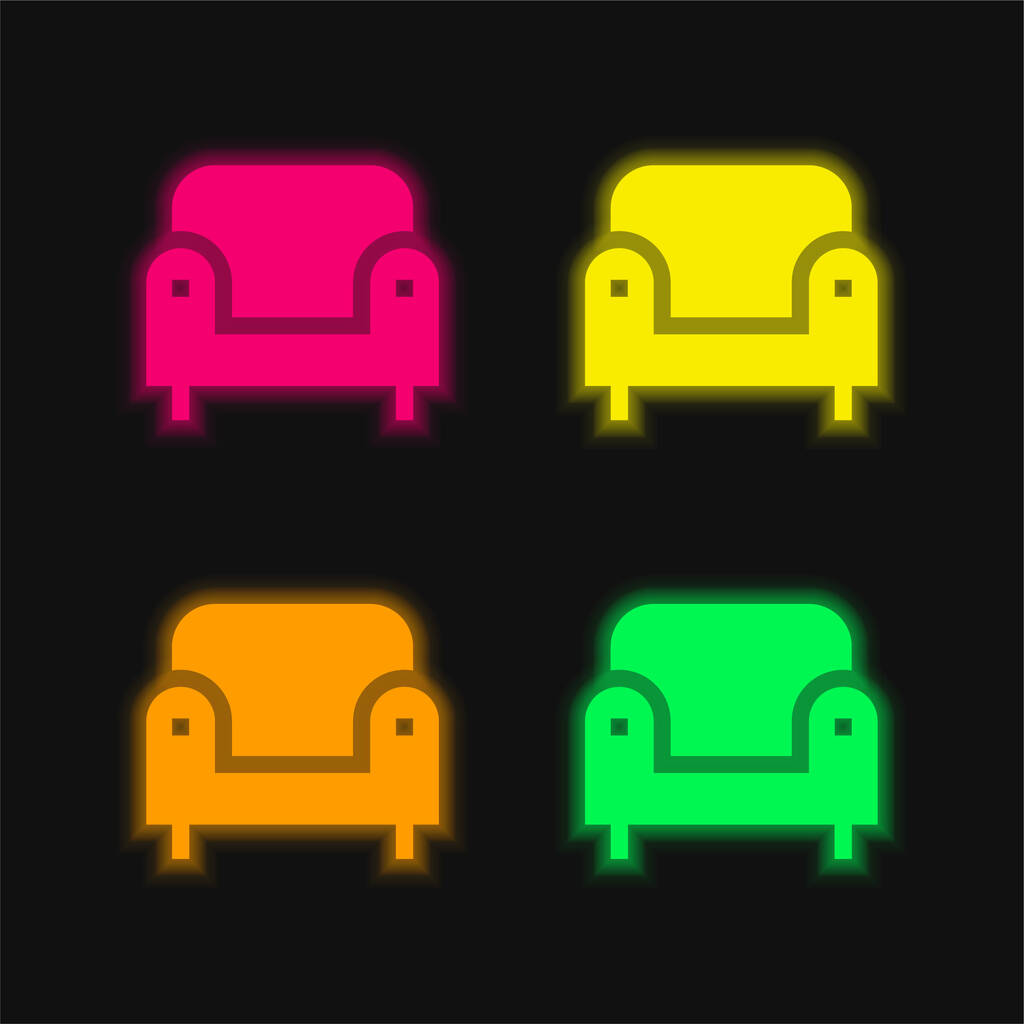 Sillón de cuatro colores brillante icono del vector de neón - Vector, imagen