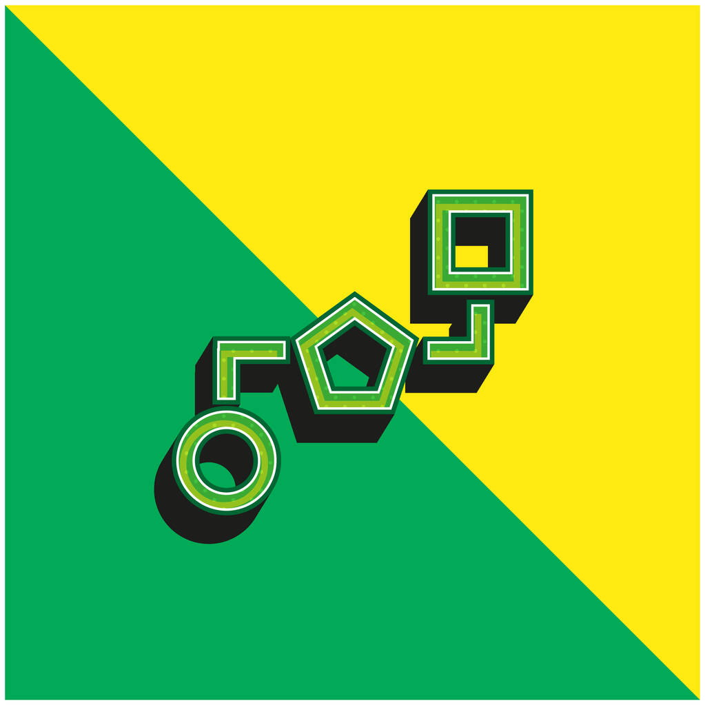 Bloque de esquemas de tres formas geométricas conectadas por líneas verde y amarillo moderno vector 3d icono logo - Vector, Imagen