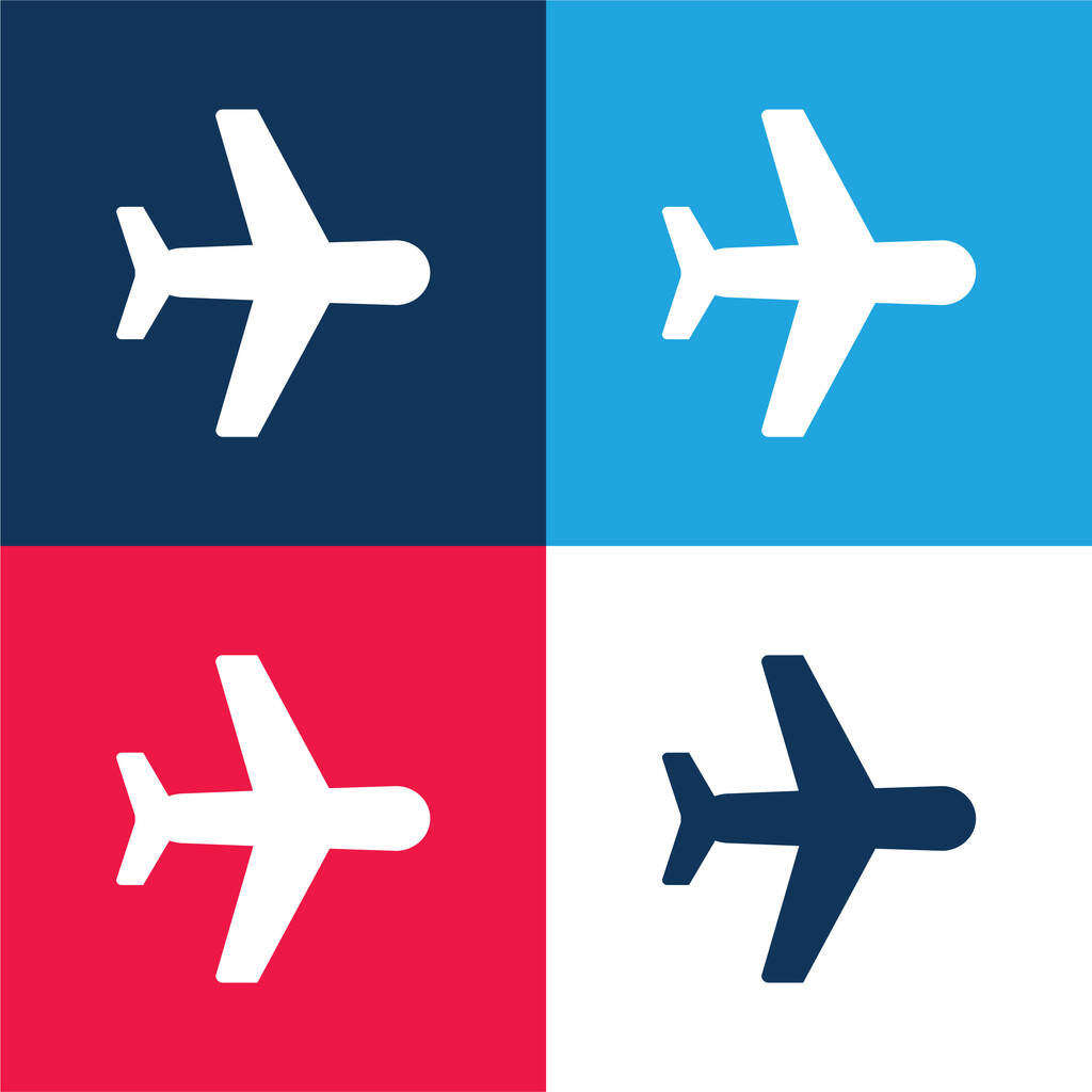 Avión azul y rojo conjunto de iconos mínimo de cuatro colores - Vector, imagen