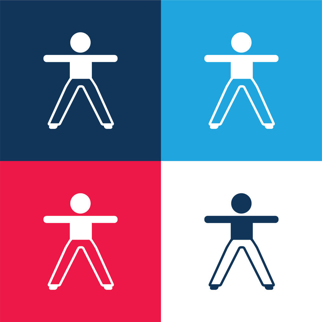 Boy Stretching Both Arms And Legs blue and red four color minimal icon set - Vector, Image