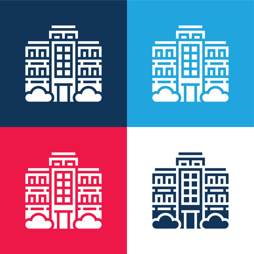 Appartement blauw en rood vier kleuren minimale pictogram set - Vector, afbeelding