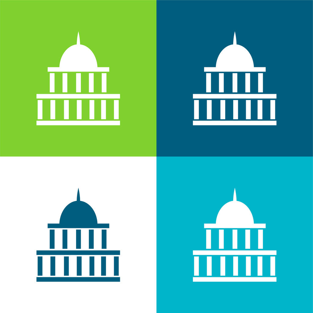 American Government Building Flat conjunto de iconos mínimos de cuatro colores - Vector, imagen