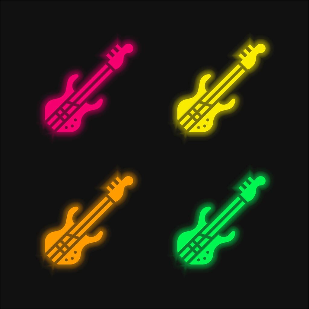 Bas Gitar dört renkli parlayan neon vektör simgesi - Vektör, Görsel