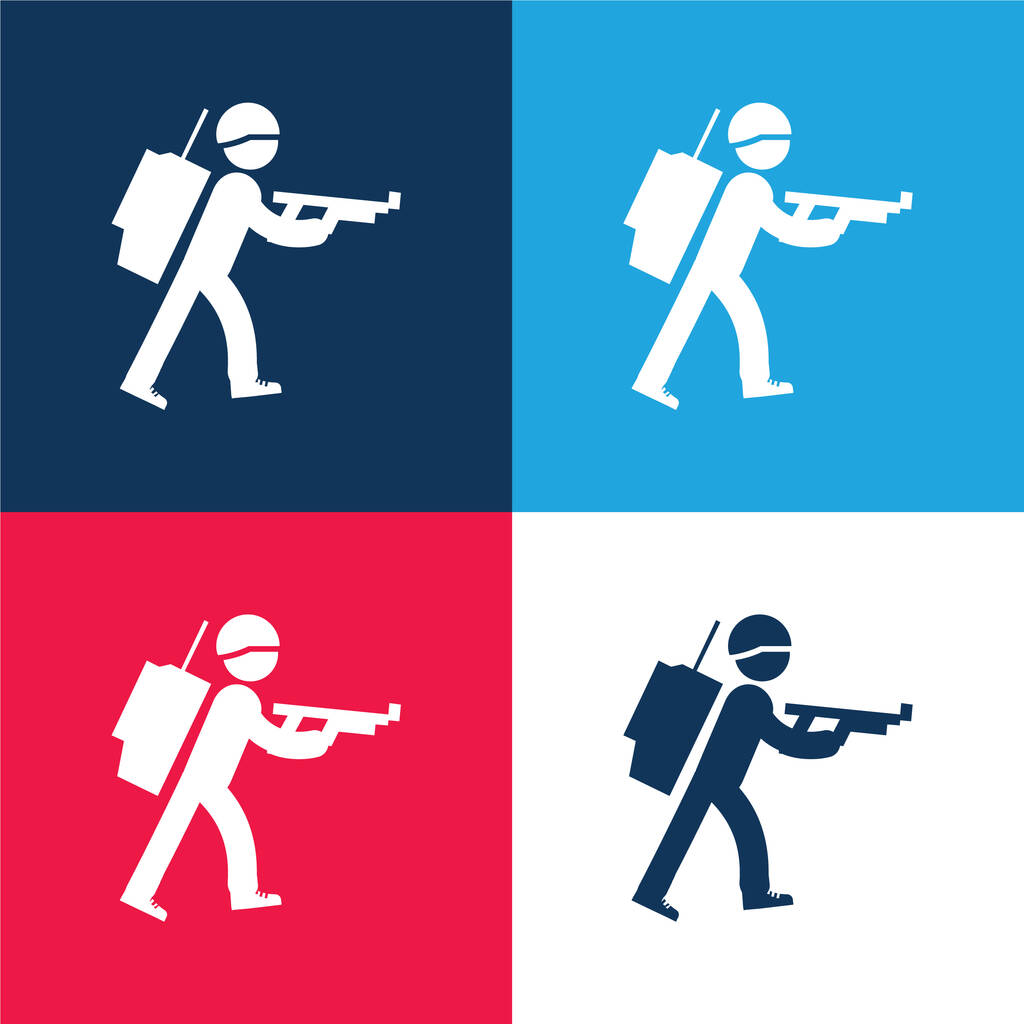 Army Soldier Walking blue and red four color minimum icon set - Vektor, obrázek