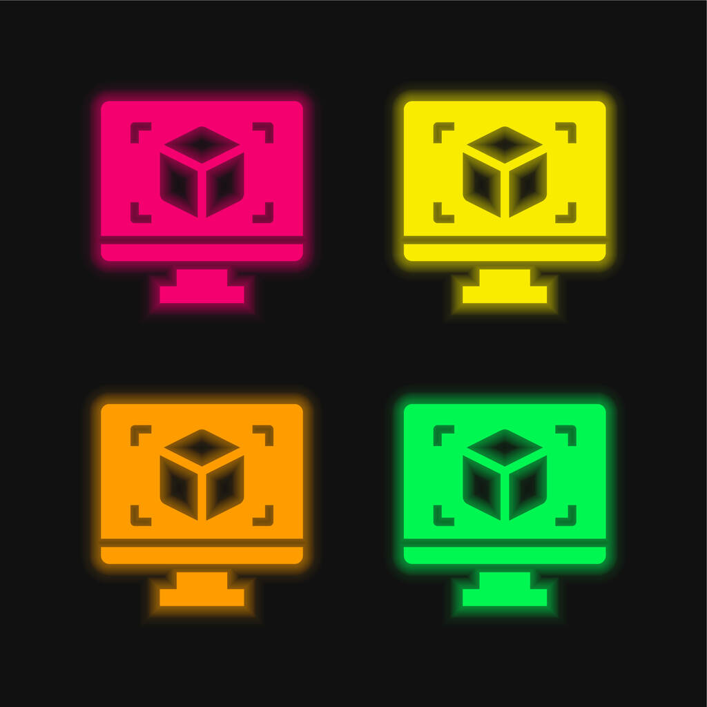 3d Отображение значка светящегося неонового вектора 4 цвета - Вектор,изображение