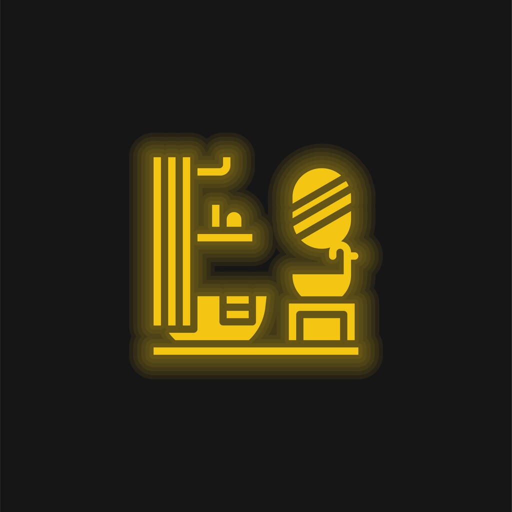 Žlutá zářící neonová ikona koupelny - Vektor, obrázek