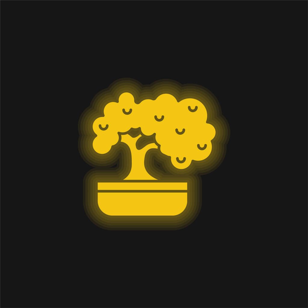 Bonsai amarillo brillante icono de neón - Vector, Imagen