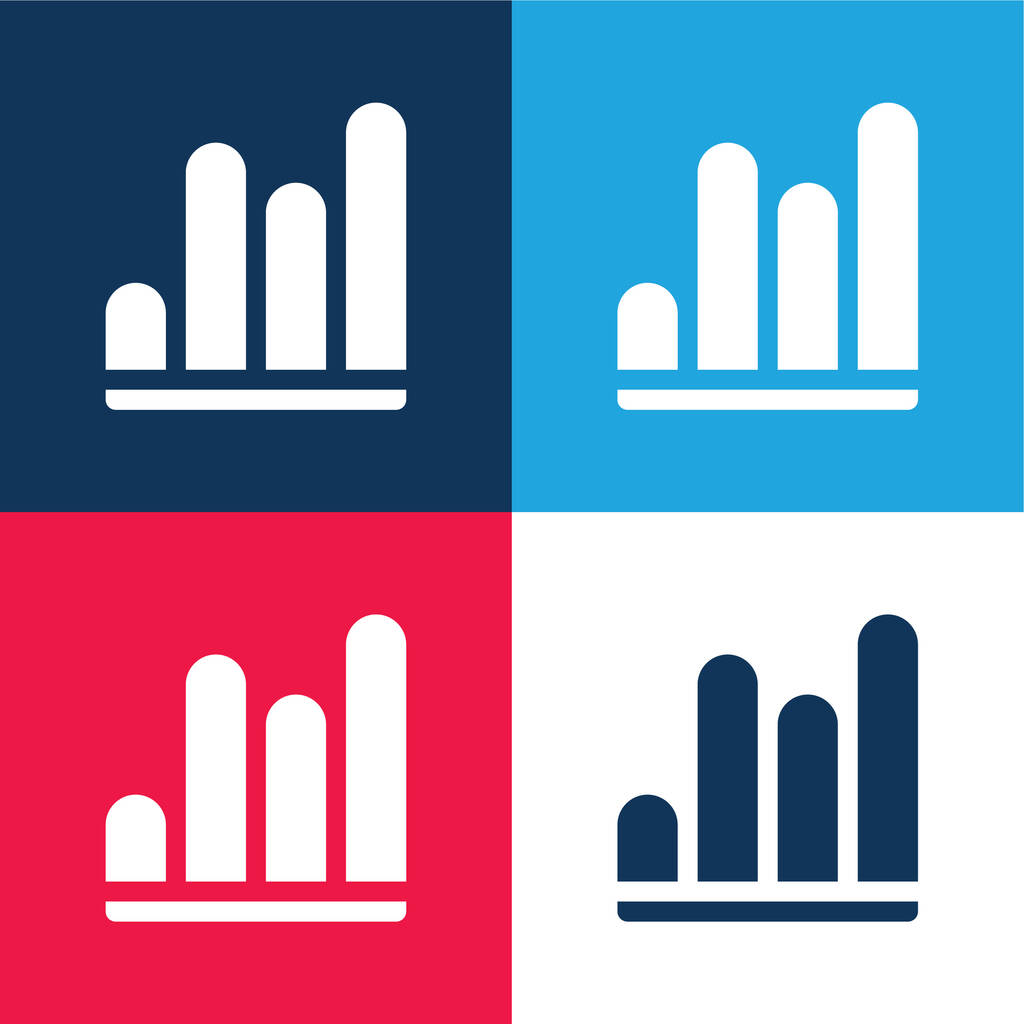 Bars blauw en rood vier kleuren minimale pictogram set - Vector, afbeelding