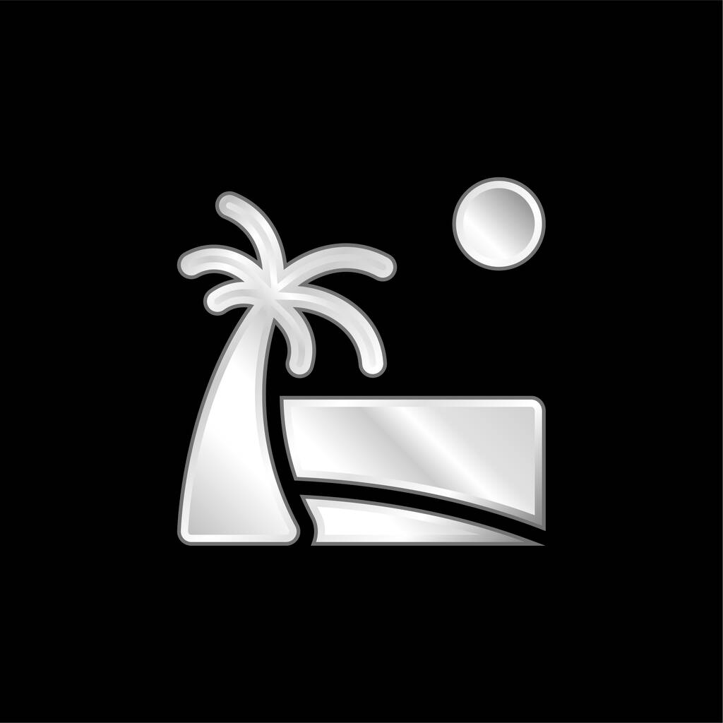 Beach postříbřená kovová ikona - Vektor, obrázek