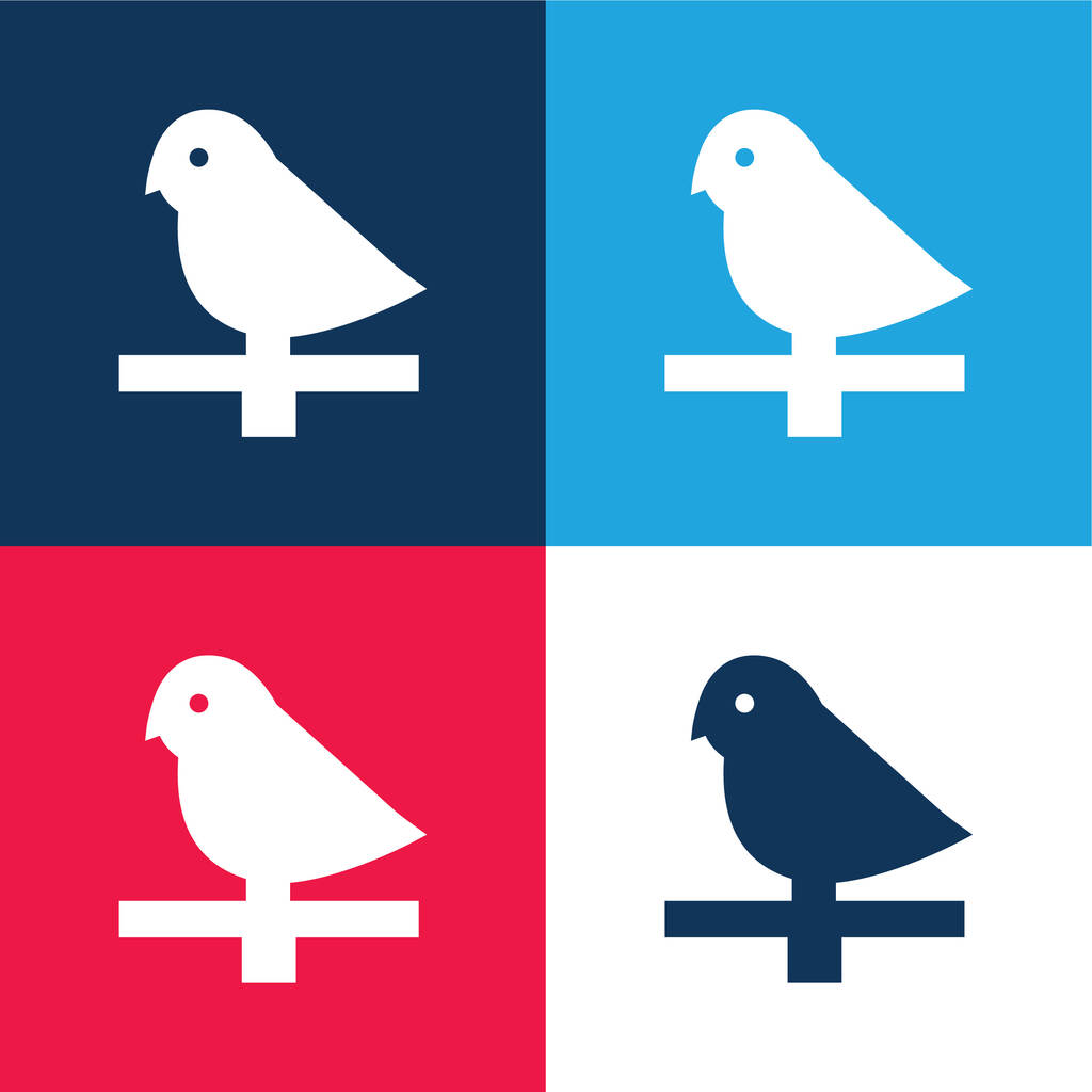 Pájaro azul y rojo de cuatro colores mínimo icono conjunto - Vector, imagen