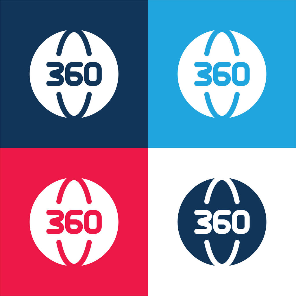360 graden blauw en rood vier kleuren minimale pictogram set - Vector, afbeelding