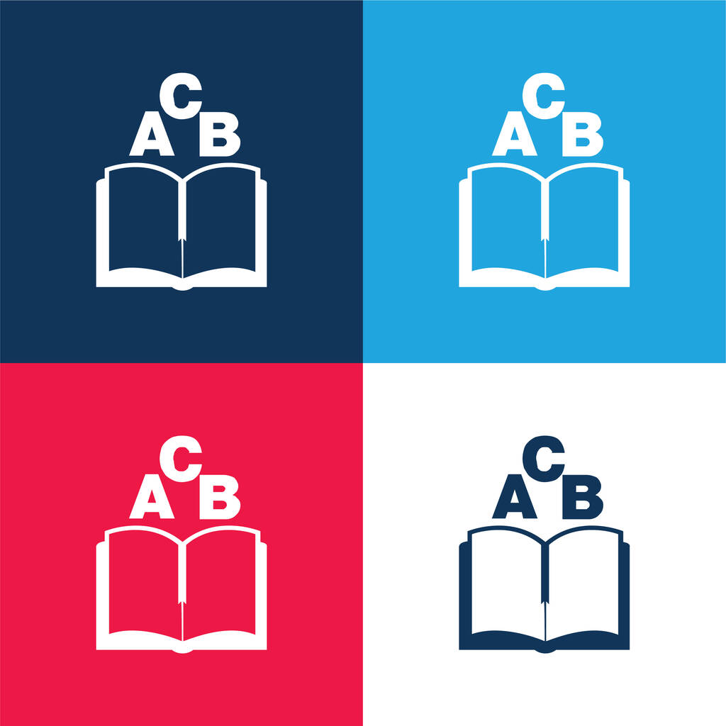 Азбука Книга синий и красный четыре цвета минимальный набор значков - Вектор,изображение