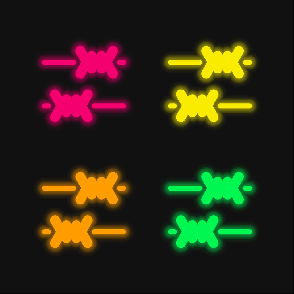 Fil barbelé quatre couleur brillant icône vectorielle néon - Vecteur, image