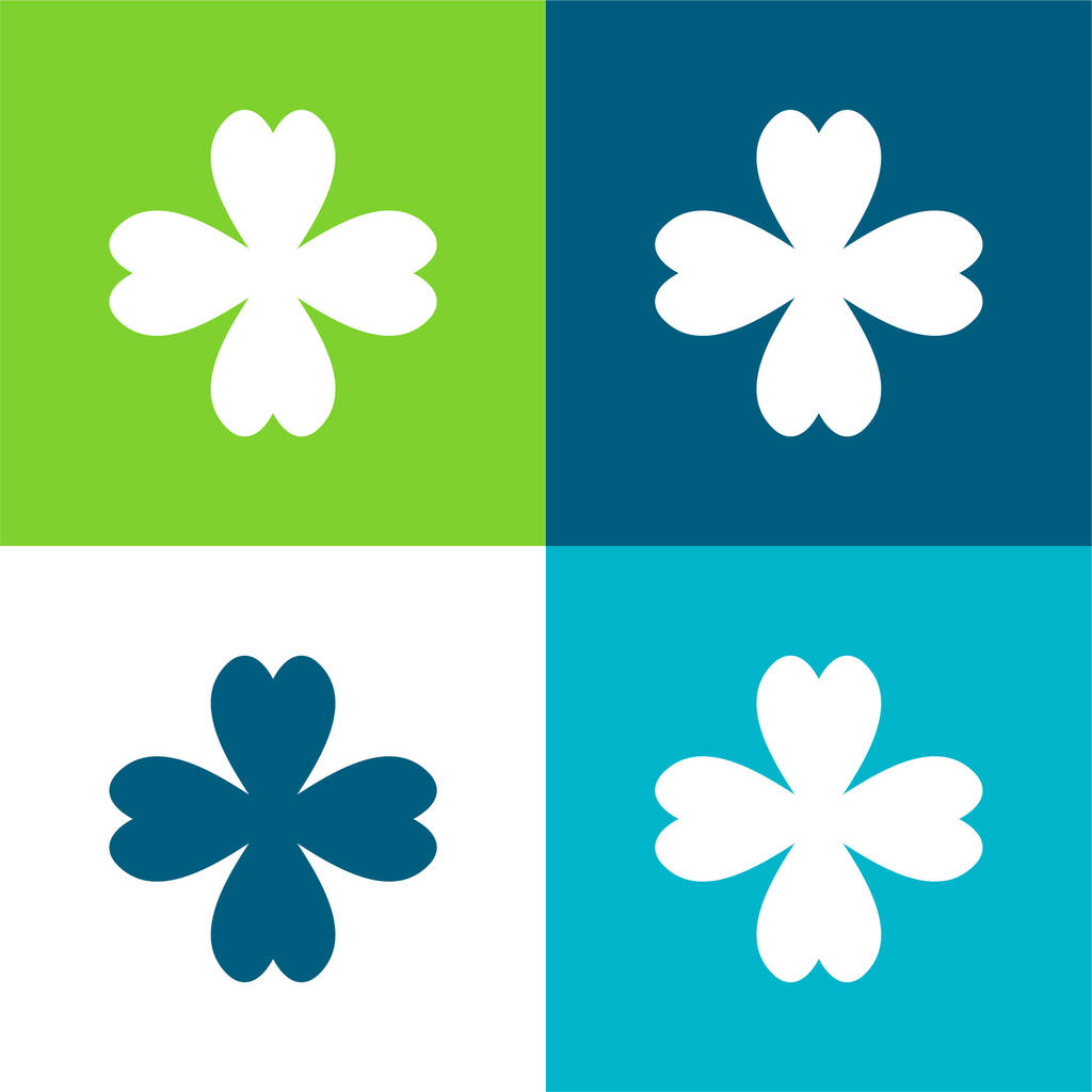 4 Trébol de hojas Plano conjunto de iconos mínimo de cuatro colores - Vector, imagen