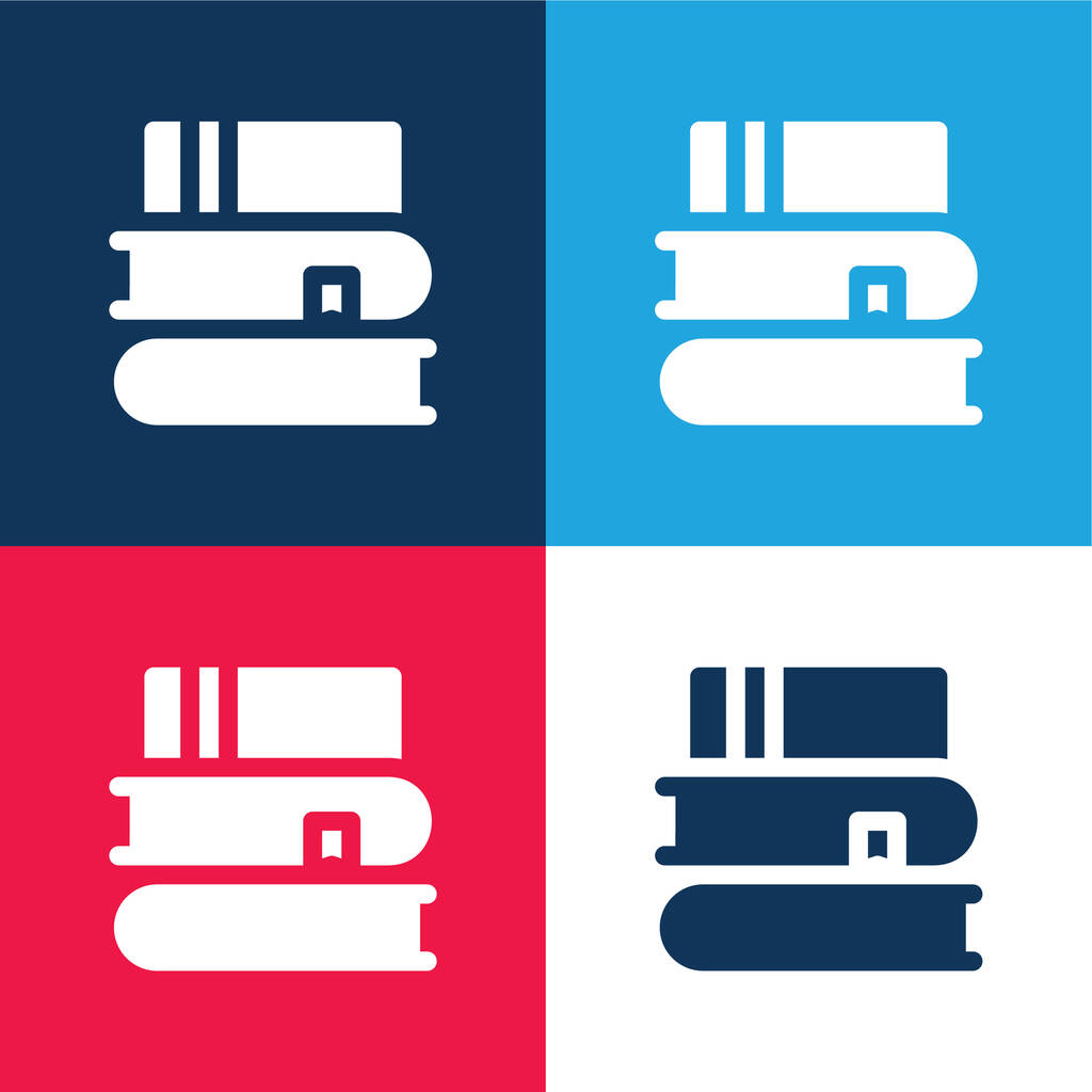 Libri blu e rosso quattro colori set di icone minime - Vettoriali, immagini